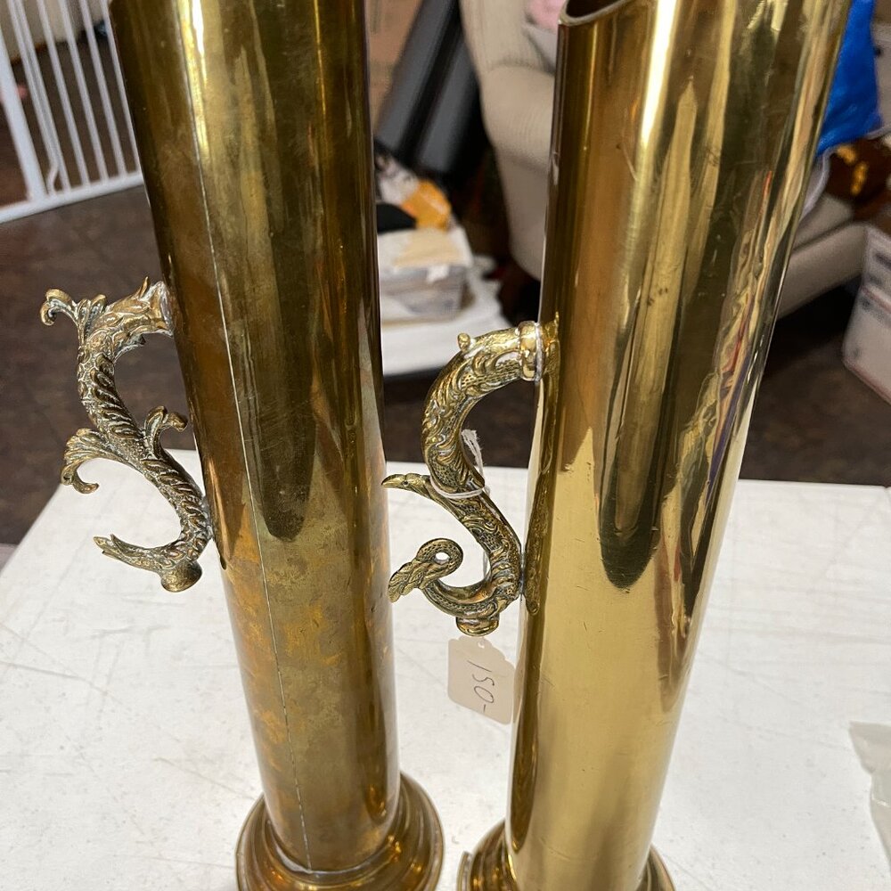 BRASS ARTILLERY SHELL CASING 19" CONVERTED TO BOOKEND/UMBRELLA STAND